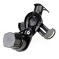 Black universal car cup holder with adjustable mounting arms and base cups, plastic.