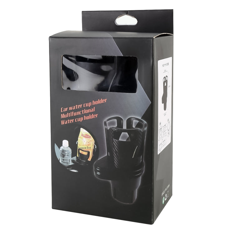 Retail box for black universal car water cup holder with molded holder insert.