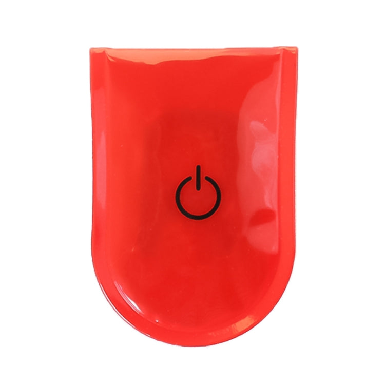 Red LED magnet clip safety light, unlit, power icon on front