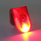 Red LED magnet clip safety light glowing orange-yellow, power icon visible