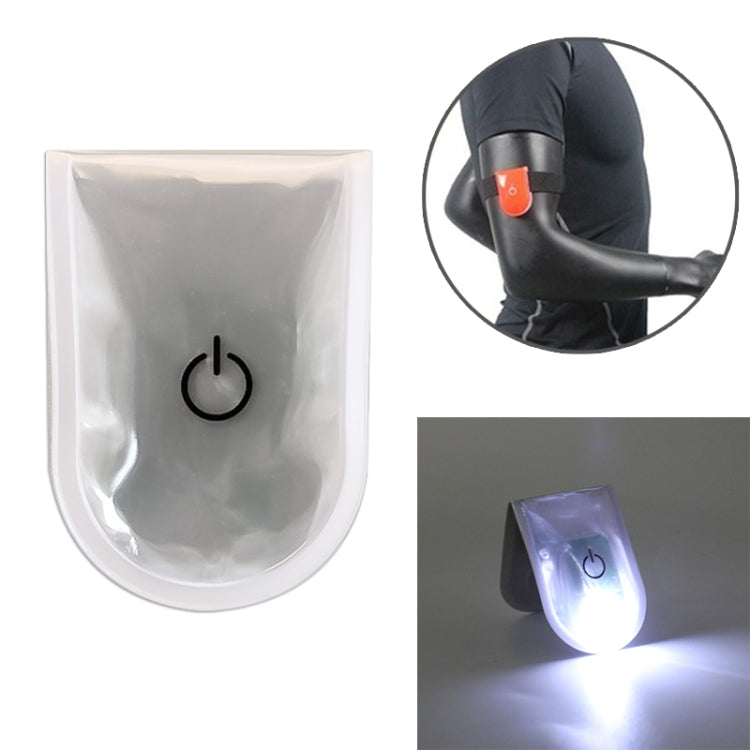 White LED magnet clip safety light with power icon, illuminated blue-white