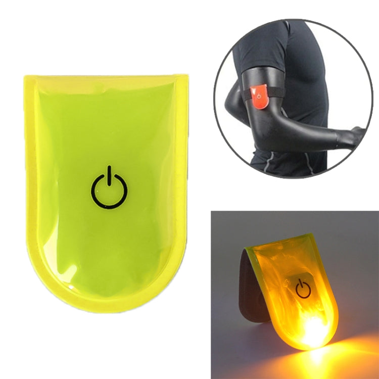 Yellow-green LED magnet clip safety light, power icon, illuminated