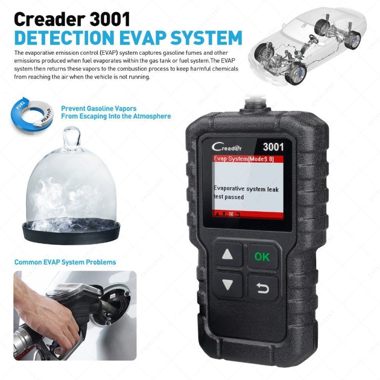 Handheld OBD2 evap system diagnostic code reader with color LCD and keypad