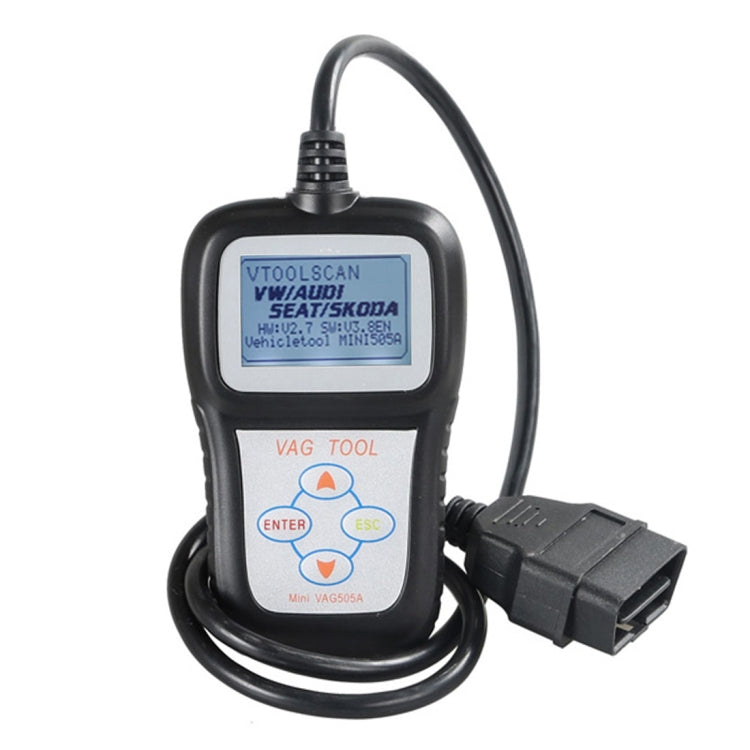 Black Vag505A mini code reader with display and OBD cable connector