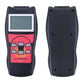 Handheld OBD2 code reader front with LCD and red keypad; back shell with screw holes