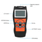 OBD2 diagnostic scanner labeled controls: LCD screen, keys, and USB interface