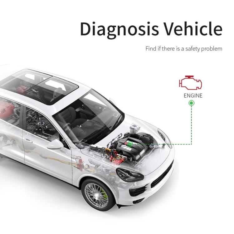 OBD2 scanner with cable for diagnosing vehicle engine problems.