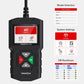 YA201 OBD2 mini code reader with lit display, menu icons, and multi-color buttons