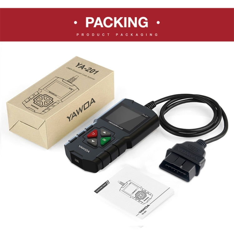 OBD2 scanner kit with handheld device, cable, and kraft cardboard box