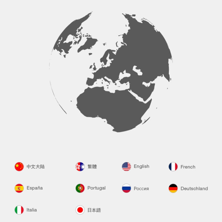 YA201 OBD2 code reader language options shown with world map and flag icons
