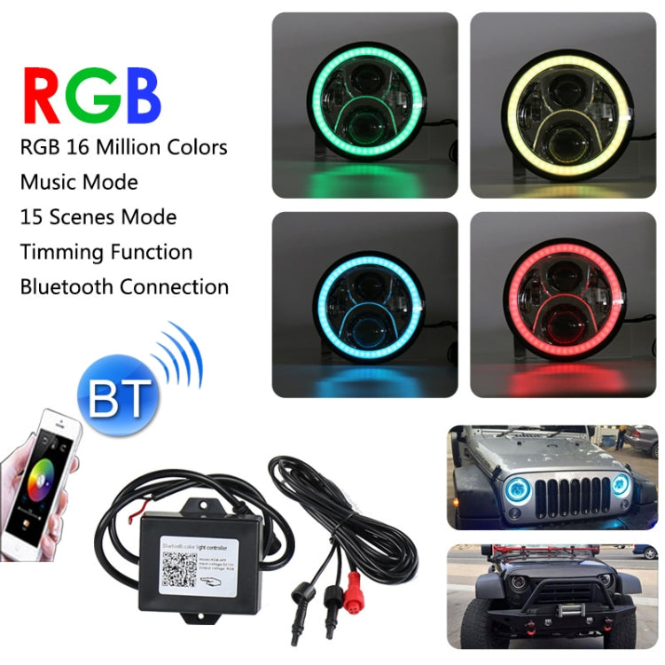 RGB 7-inch LED headlight kit with Bluetooth control box and music mode