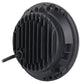 Single round LED headlight with black ribbed heat-sink rear housing and cable