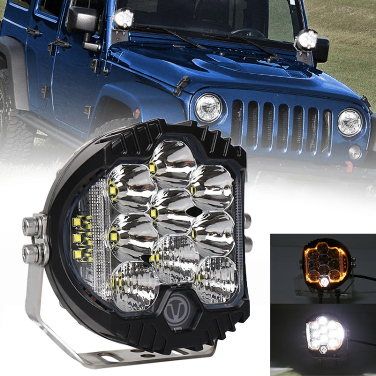 LED car headlight with chrome reflector and black housing, shown on a vehicle