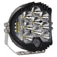 LED car headlight close-up, chrome multi-reflector lenses with yellow LEDs