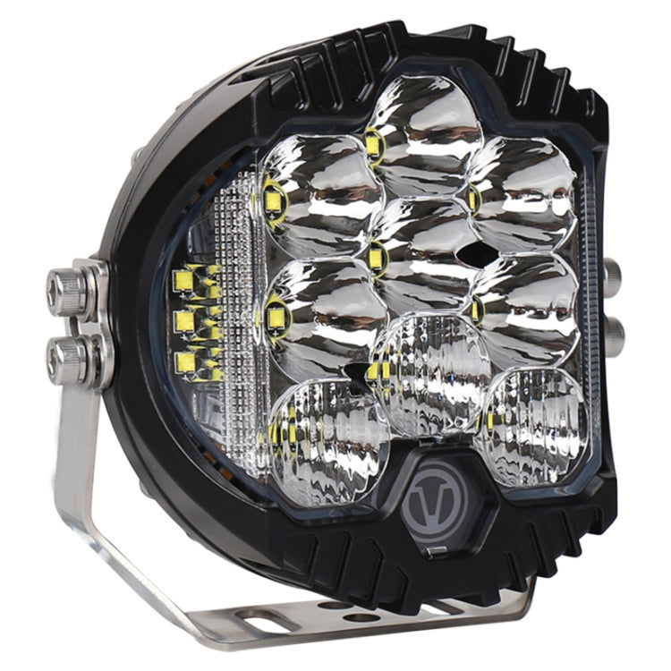 LED car headlight close-up, chrome multi-reflector lenses with yellow LEDs