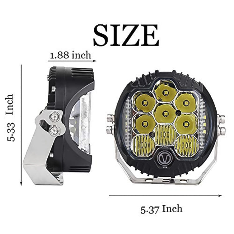LED headlight size diagram with black mounting bracket and oval housing