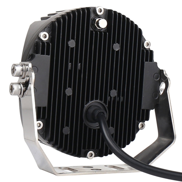 LED headlight back view with black heat-sink fins and metal mounting bracket
