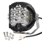 LED headlight kit with chrome lens, black housing, and included screws and wires