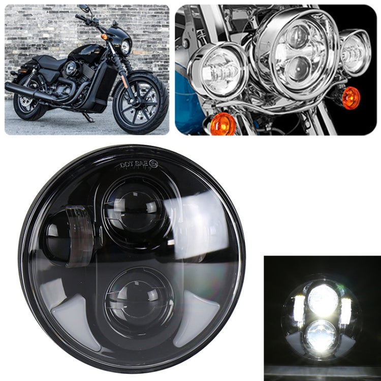 LED headlight with multi-lens chrome housing and round projector bulbs
