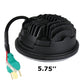 Black LED headlight module with heatsink, 5.75-inch marking, and wiring