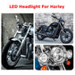 LED headlight installed on motorcycle front, chrome bezel with round lenses