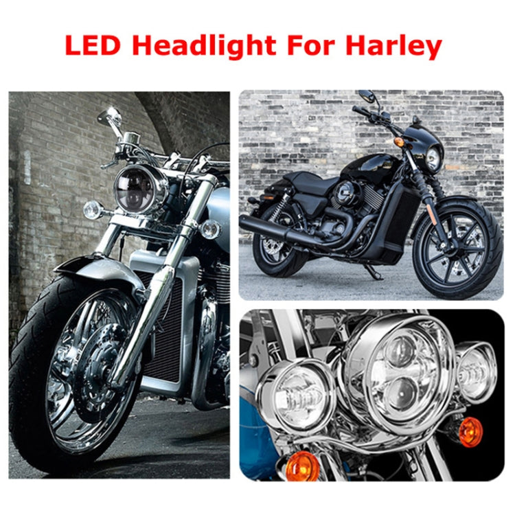 LED headlight installed on motorcycle front, chrome bezel with round lenses
