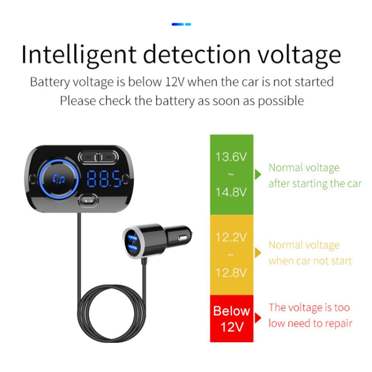 Car Bluetooth radio receiver with voltage indicator display and charging plug