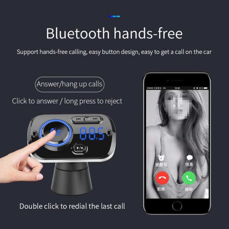 Bluetooth hands-free car receiver with blue-lit control dial and call buttons