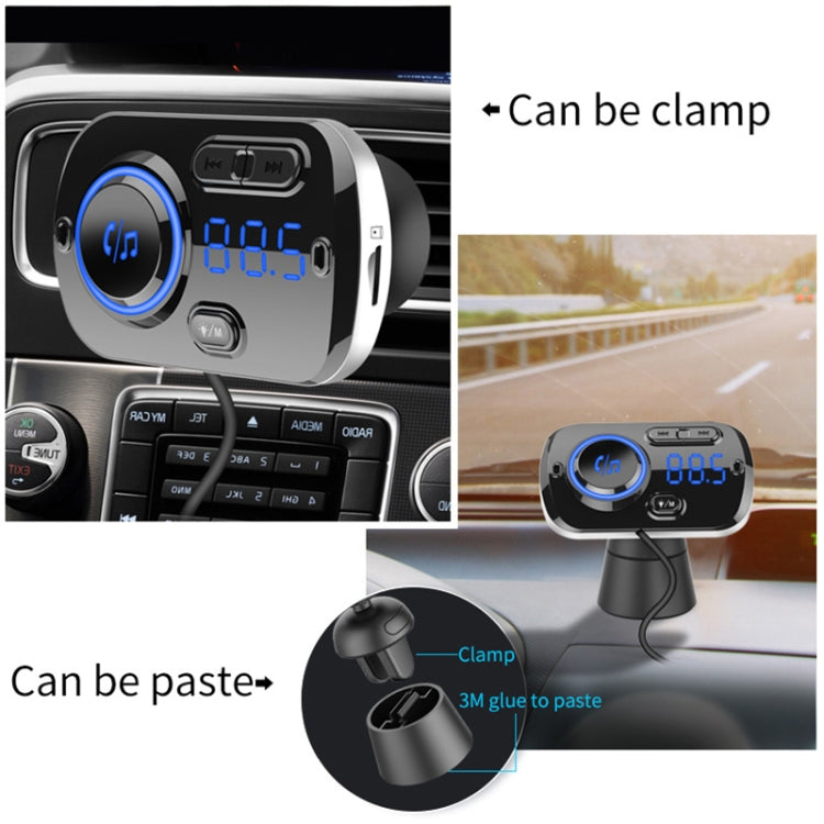 Car Bluetooth radio receiver with clamp base and cable connection point
