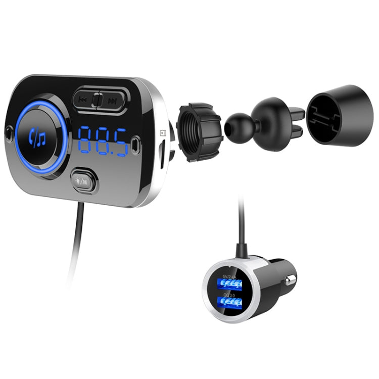 Car Bluetooth FM transmitter with car power plug and blue LED display