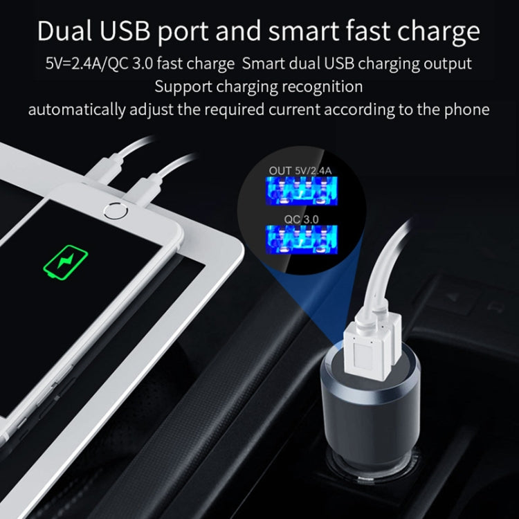 Car Bluetooth FM transmitter with dual USB fast charging ports and QC3.0 indicator