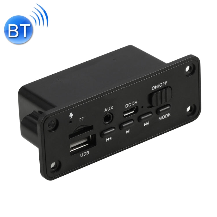 Black audio MP3 decoder board with Bluetooth, AUX, USB, TF slots and controls
