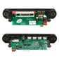 Car audio decoder board with exposed green circuit, connectors, and speaker amp inside black case