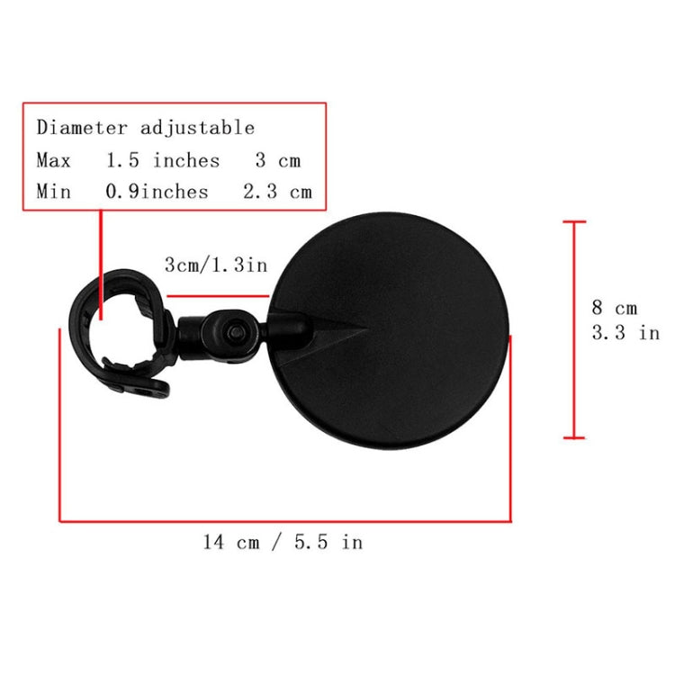 Bicycle convex rearview mirror with adjustable clamp bracket and round mirror head.