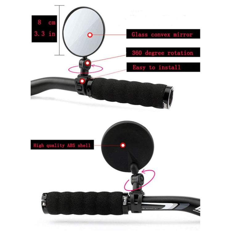 Bicycle convex rearview mirror with black clamp and wide-angle round mirror glass.
