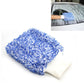 Microfiber dusting mitt, bright blue shag plush with white knit cuff