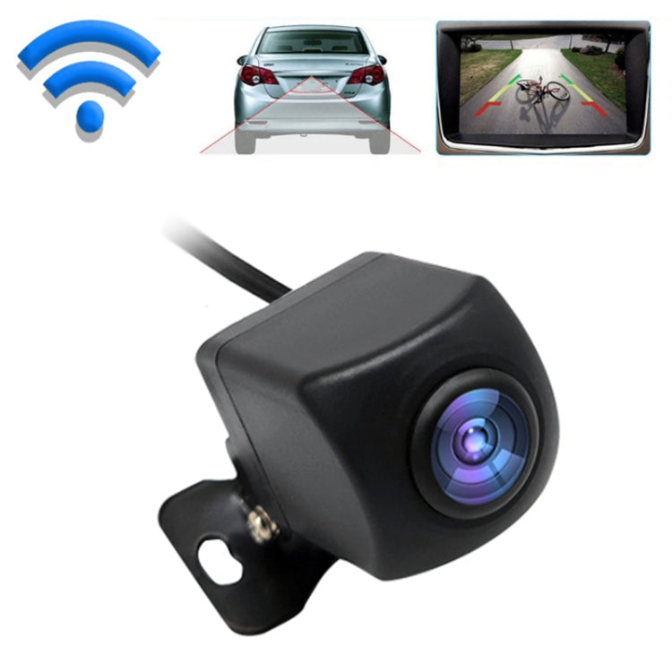 WiFi rear view backup camera unit with lens and mounting bracket, black