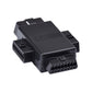 Black OBD2 16-pin splitter adapter with stacked connector blocks and pins