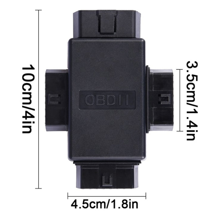 OBD2 16-pin splitter dimensions shown: 4.5cm width and 3.5cm height