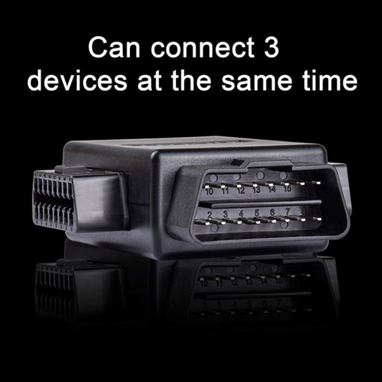 OBD2 16-pin splitter adapter with visible port sockets for connecting devices