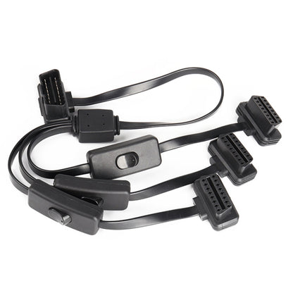 OBD2 16-pin diagnostic cable with switch and three multi-OBD connectors, black