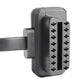 16-pin OBD connector plug with side view of pin terminals, black plastic housing
