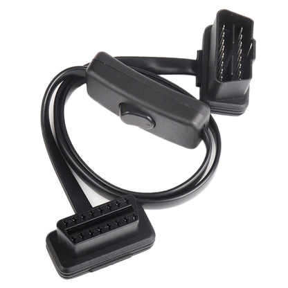 16-pin OBD2 diagnostic cable with inline switch module and dual OBD connectors