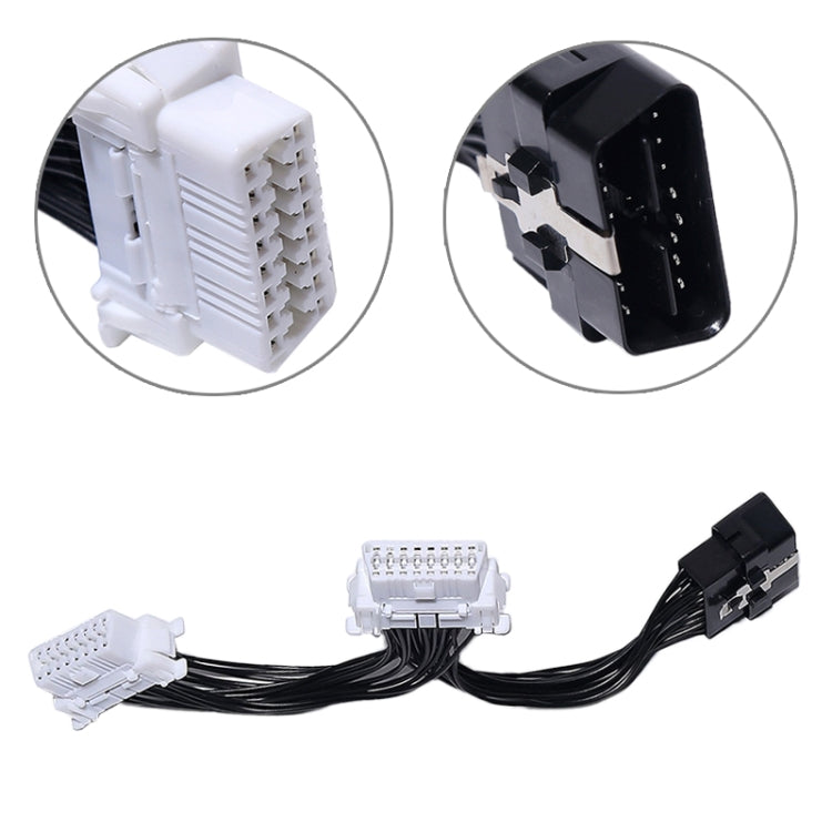 OBD2 diagnostic extended cable with white 16-pin connector and black wiring harness