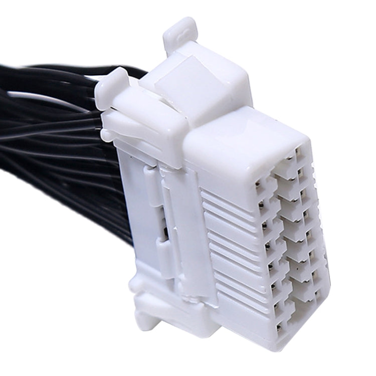 White 16-pin OBD2 connector on extended diagnostic cable with bundled black wires
