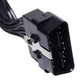 Black OBD2 16-pin connector end with multiple terminals on extended diagnostic cable