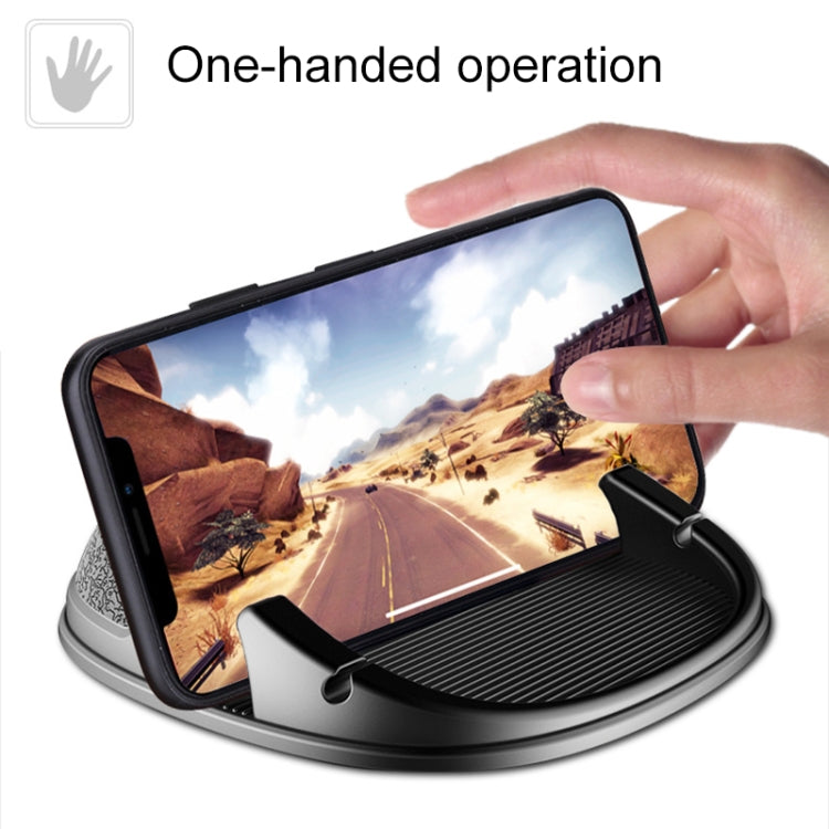 Car phone holder cradle holding a smartphone on black textured tray