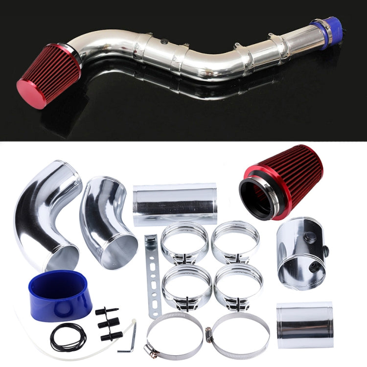 Air intake hose kit with curved chrome pipe and red cone cold air filter