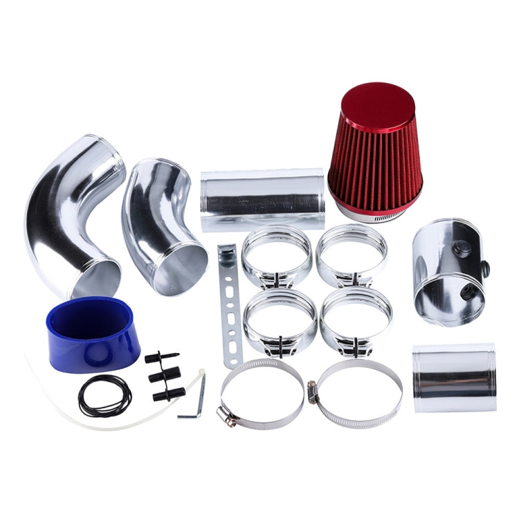 Air intake hose kit parts set with red cone filter, chrome couplers, clamps, rings