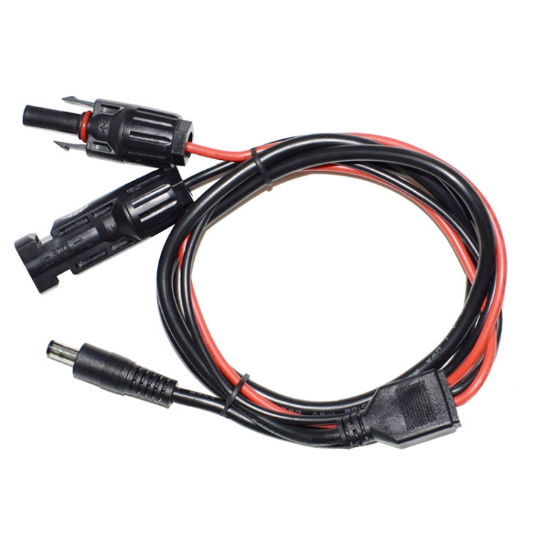 Solar power extension cable with MC4 and DC 5.5mm connectors, black wire with red trim